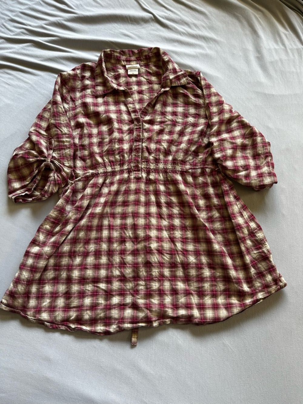 Oh Baby by Motherhood Burgundy & Cream Plaid Button-Front Shirt Dress